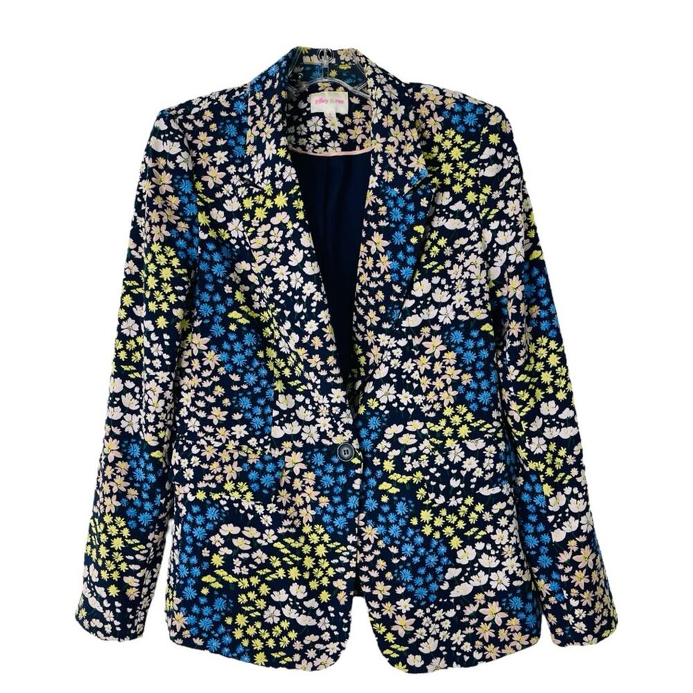 Riley & Rae blue pink yellow floral preppy lightweight blazer 4